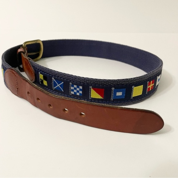 Leather Man Essex Top Grain Leather Nautical World Flags Belt Size 30 - Picture 2 of 12